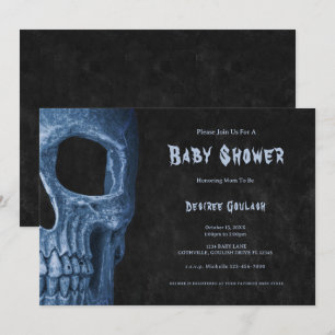 Gothic-Halb-Schädel-Schwarze-Jungen-Baby-Party-Ein Einladung