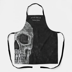Gothic-Halb-Schädelkopf Schwarz-Weiß-Tattoo-Studio Schürze