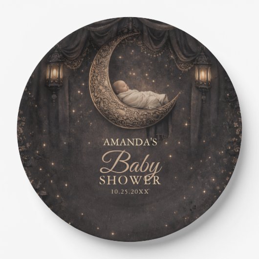 Gothic Halbmond Sterne Baby Shower Pappteller (Vorderseite)