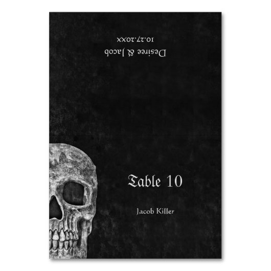 Gothic-Halbschädel Cool Black and White Grunge Tischnummer (Vorderseite)