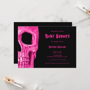 Gothic-Halbschädel-Pink-Baby-Mädchen-Party-Einladu Einladung