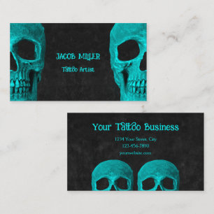 Gothic Half Skull Aquamarin Black Tattoo Artist Visitenkarte