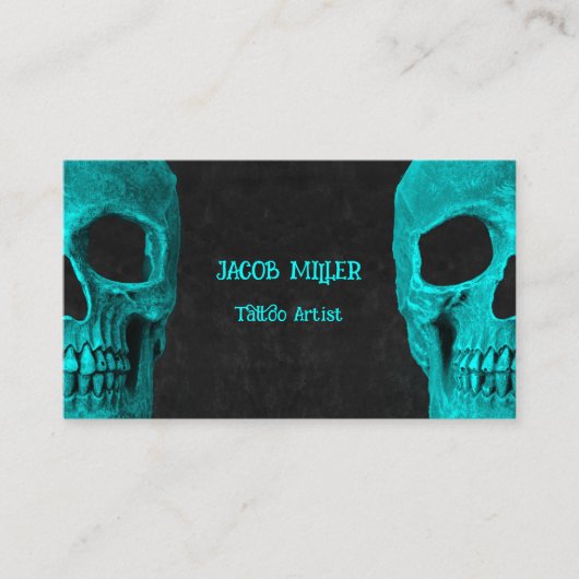 Gothic Half Skull Aquamarin Black Tattoo Artist Visitenkarte (Vorderseite)