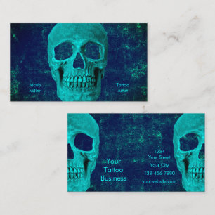 Gothic Half Skull Aquamarin Blue Texture Tattoo Sh Visitenkarte