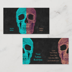 Gothic Half Skull Aquamarin Brown Black Tattoo Sho Visitenkarte