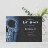 Gothic Half Skull Black Baby Boy Shower Invitation Einladung (Stehend Vorderseite)