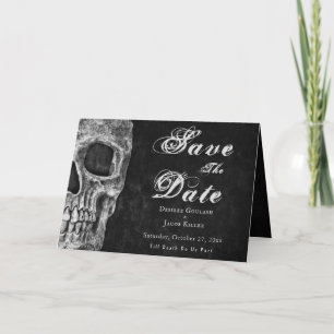 Gothic Half Skull Black Hallowedding Save the Date Ankündigung