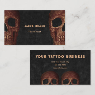 Gothic Half Skull Brown Black Tattoo Shop Visitenkarte