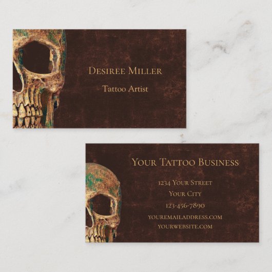 Gothic Half Skull Brown Textur Hintergrund Tattoo Visitenkarte (Vorne/Hinten)