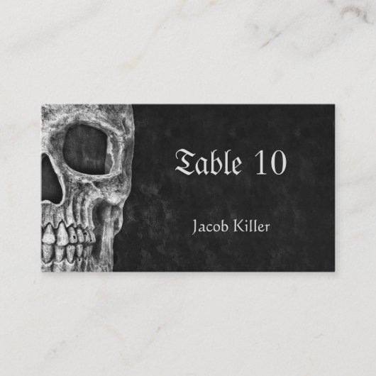 Gothic Half Skull Cool Black And White Grunge Platzkarte (Vorderseite)