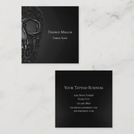 Gothic Half Skull Cool Gray Metallic Tattoo Shop Quadratische Visitenkarte