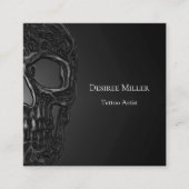 Gothic Half Skull Cool Gray Metallic Tattoo Shop Quadratische Visitenkarte (Vorderseite)