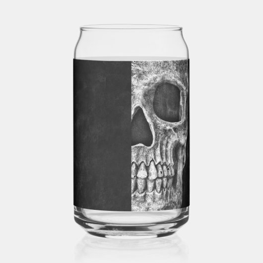 Gothic Half Skull Cool Schwarz-Weiß-Grunge Dosenglas (Rechts)