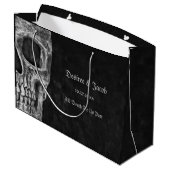 Gothic Half Skull Cool Schwarz-Weiß-Grunge Große Geschenktüte (Rückseite Schrägansicht)