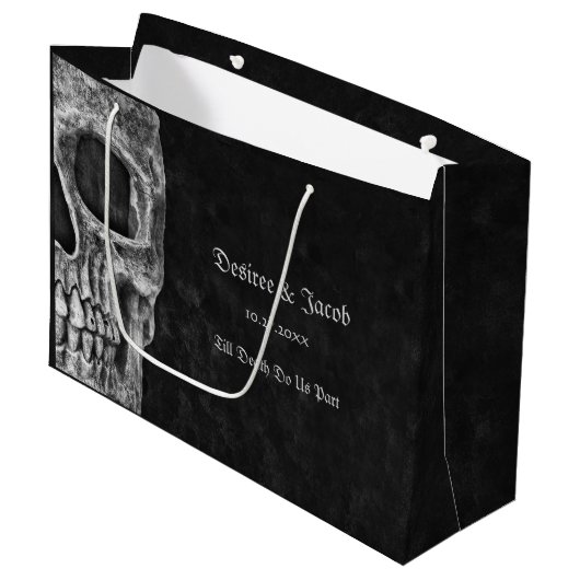 Gothic Half Skull Cool Schwarz-Weiß-Grunge Große Geschenktüte (Vorderseite Schrägansicht)