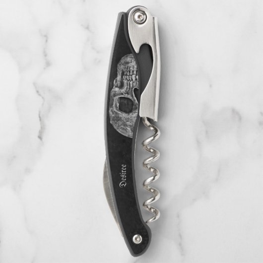 Gothic Half Skull Cool Schwarz-Weiß-Grunge Kellnermesser (Rückseite)