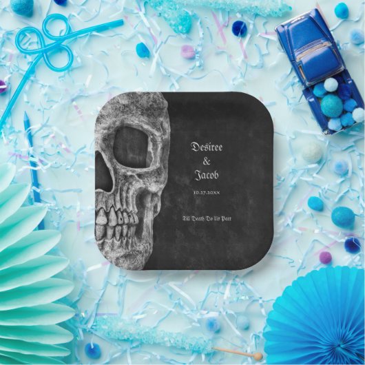 Gothic Half Skull Cool Schwarz-Weiß-Grunge Pappteller (Party)