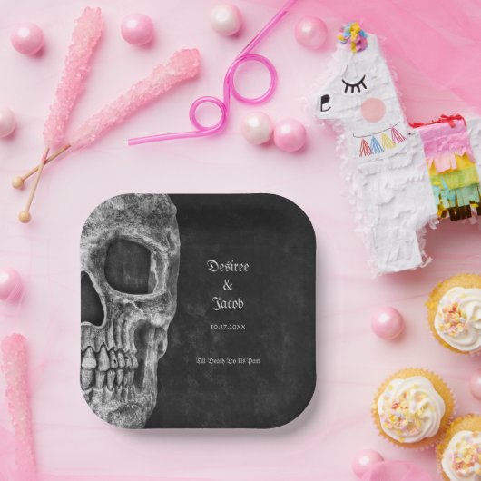 Gothic Half Skull Cool Schwarz-Weiß-Grunge Pappteller (Party)