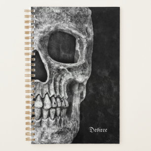 Gothic Half Skull Cool Schwarz-Weiß-Grunge Planer