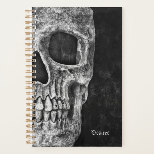 Gothic Half Skull Cool Schwarz-Weiß-Grunge Planer (Vorderseite)