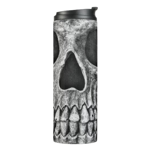 Gothic Half Skull Cool Schwarz-Weiß-Textur Thermosbecher (Nach links gedreht)