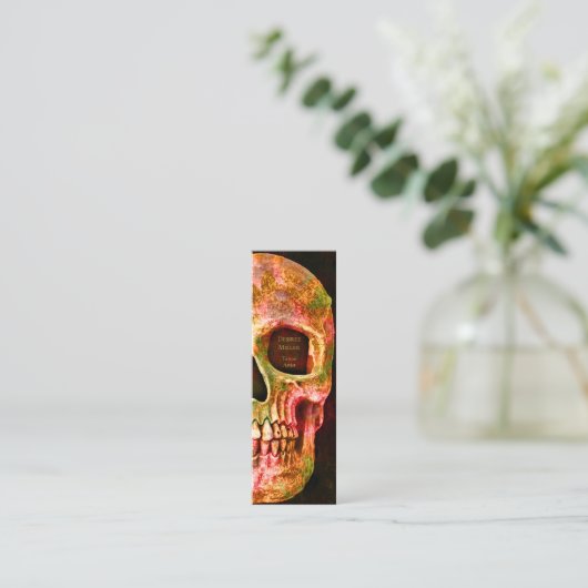 Gothic Half Skull Face Red Green Tattoo Shop Mini Visitenkarte (Stehend Vorderseite)