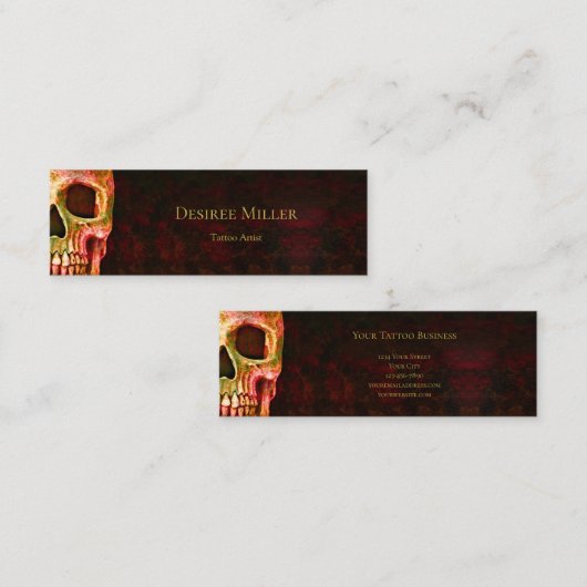 Gothic Half Skull Face Red Green Tattoo Shop Mini Visitenkarte (Vorne/Hinten)