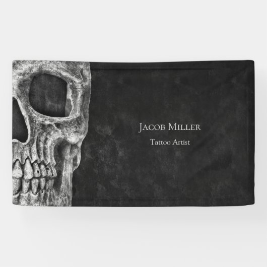 Gothic Half Skull Head Schwarz-Weiß Tattoo Shop Banner (Horizontal)