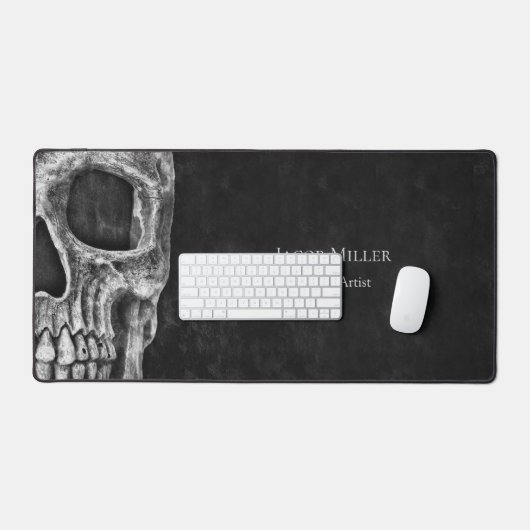Gothic Half Skull Head Schwarz-Weiß Tattoo Shop Schreibtischunterlage (Tastatur & Maus)