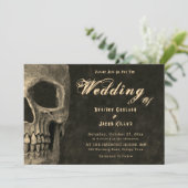 Gothic Half Skull Head Vintag Sepia Hallowedding Ankündigung (Stehend Vorderseite)