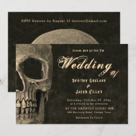 Gothic Half Skull Head Vintag Sepia Hallowedding Ankündigung