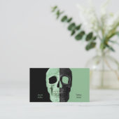 Gothic Half Skull Heads Green Black Tattoo Shop Visitenkarte (Stehend Vorderseite)