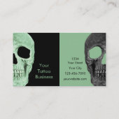 Gothic Half Skull Heads Green Black Tattoo Shop Visitenkarte (Rückseite)