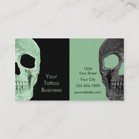 Gothic Half Skull Heads Green Black Tattoo Shop Visitenkarte (Rückseite)