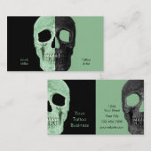 Gothic Half Skull Heads Green Black Tattoo Shop Visitenkarte (Vorne/Hinten)