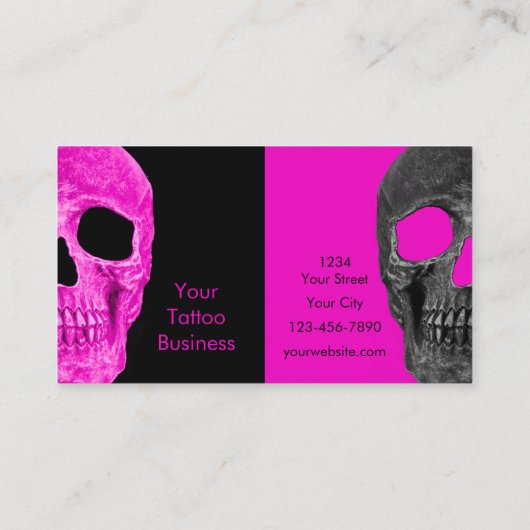 Gothic Half Skull Heads Pink Black Tattoo Shop Visitenkarte (Rückseite)