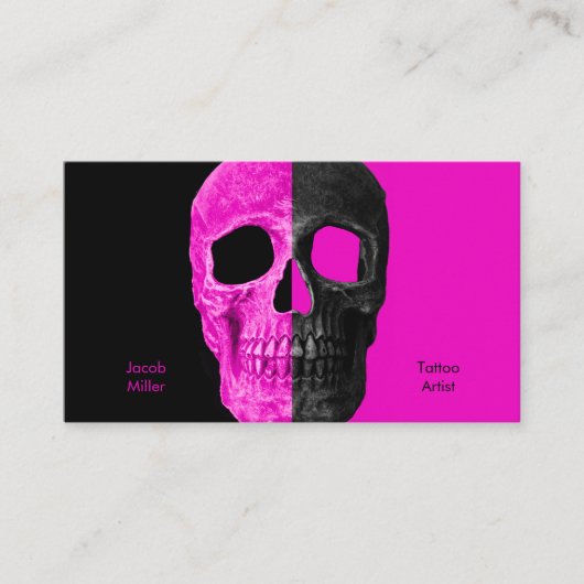 Gothic Half Skull Heads Pink Black Tattoo Shop Visitenkarte (Vorderseite)