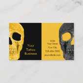 Gothic Half Skull Heads Yellow Black Tattoo Shop Visitenkarte (Rückseite)