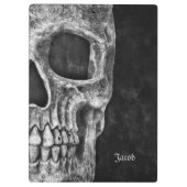 Gothic Half Skull Kopf Cool Schwarz-Weiß-Grunge Klemmbrett (Rückseite)