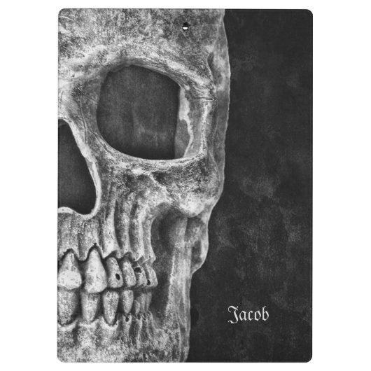 Gothic Half Skull Kopf Cool Schwarz-Weiß-Grunge Klemmbrett (Rückseite)