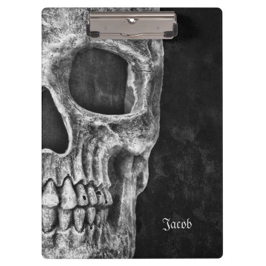 Gothic Half Skull Kopf Cool Schwarz-Weiß-Grunge Klemmbrett (Vorderseite)