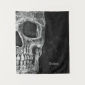 Gothic Half Skull Kopf Cool Schwarz-Weiß-Grunge Wandteppich (Vorderseite)
