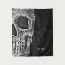 Gothic Half Skull Kopf Cool Schwarz-Weiß-Grunge Wandteppich