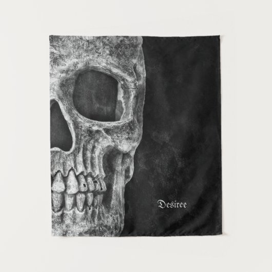 Gothic Half Skull Kopf Cool Schwarz-Weiß-Grunge Wandteppich (Vorderseite)