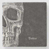 Gothic Half Skull Kopf Schwarz-Weiß Cool Grunge Steinuntersetzer (Vorderseite)