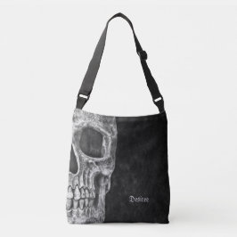 Gothic Half Skull Kopf Schwarz-Weiß Cool Grunge Tragetaschen Mit Langen Trägern