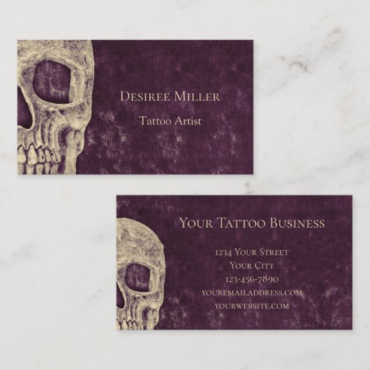 Gothic Half Skull Lila Beige Tattoo Artist Visitenkarte (Vorne/Hinten)