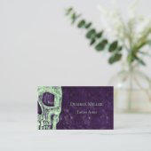 Gothic Half Skull Lila Green Tattoo Artist Visitenkarte (Stehend Vorderseite)