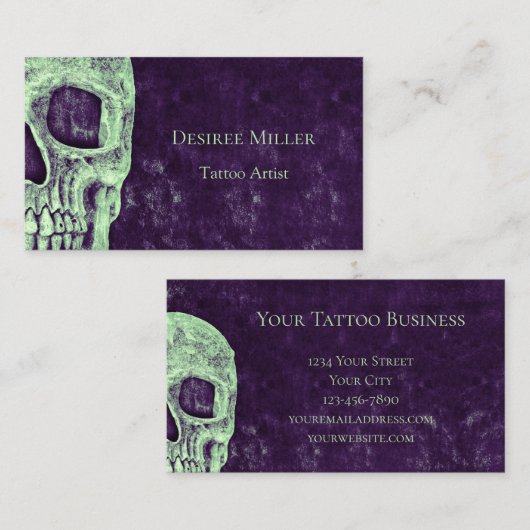 Gothic Half Skull Lila Green Tattoo Artist Visitenkarte (Vorne/Hinten)