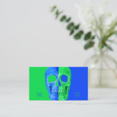 Gothic Half Skull Neon Green Blue Tattoo Shop Visitenkarte (Stehend Vorderseite)